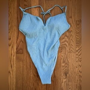 Luli Fama Light Blue Ribbed One Piece Swimsuit